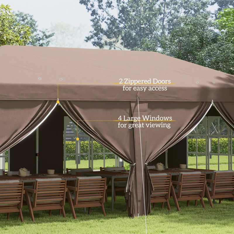 Best 3 x 6 m Pop Up Gazebo with Sides and Windows, Height Adjustable Wedding Camping Party Tent Canopy Marquee with Storage Bag for Garden, Event, Brown - Image 7