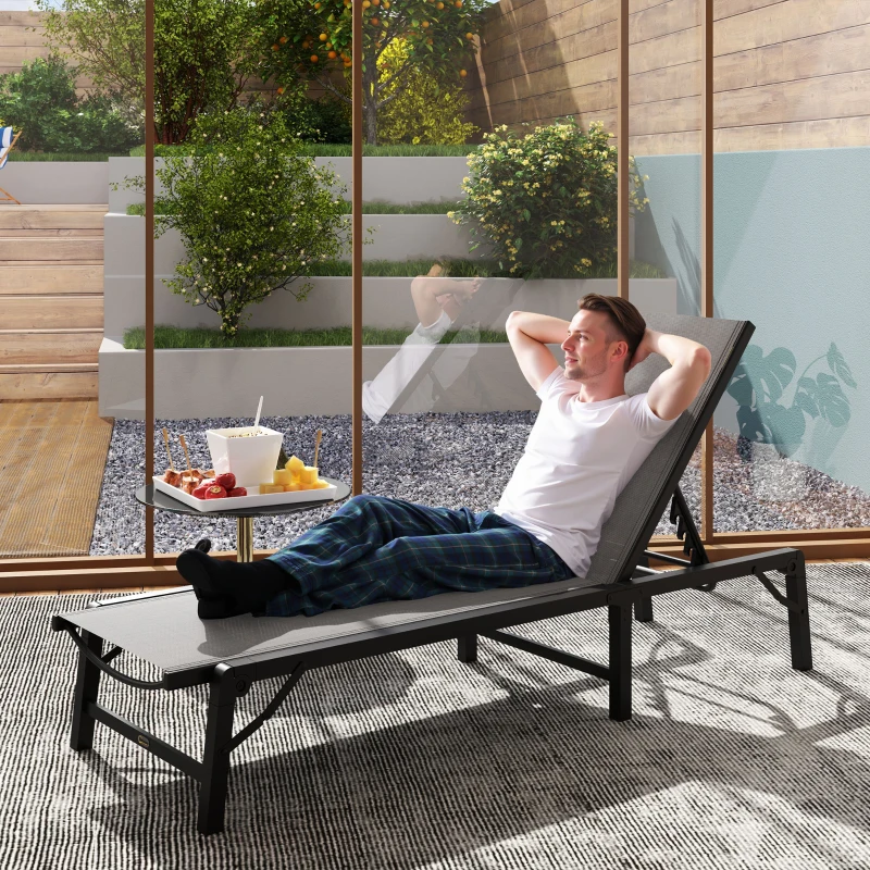 Best Folding Sun Lounger, 5-Position Adjustable Garden Chaise Lounge Sunbed, Steel Frame Reclining Chair for Beach, Porch, Patio, Camping, Light Grey - Image 2