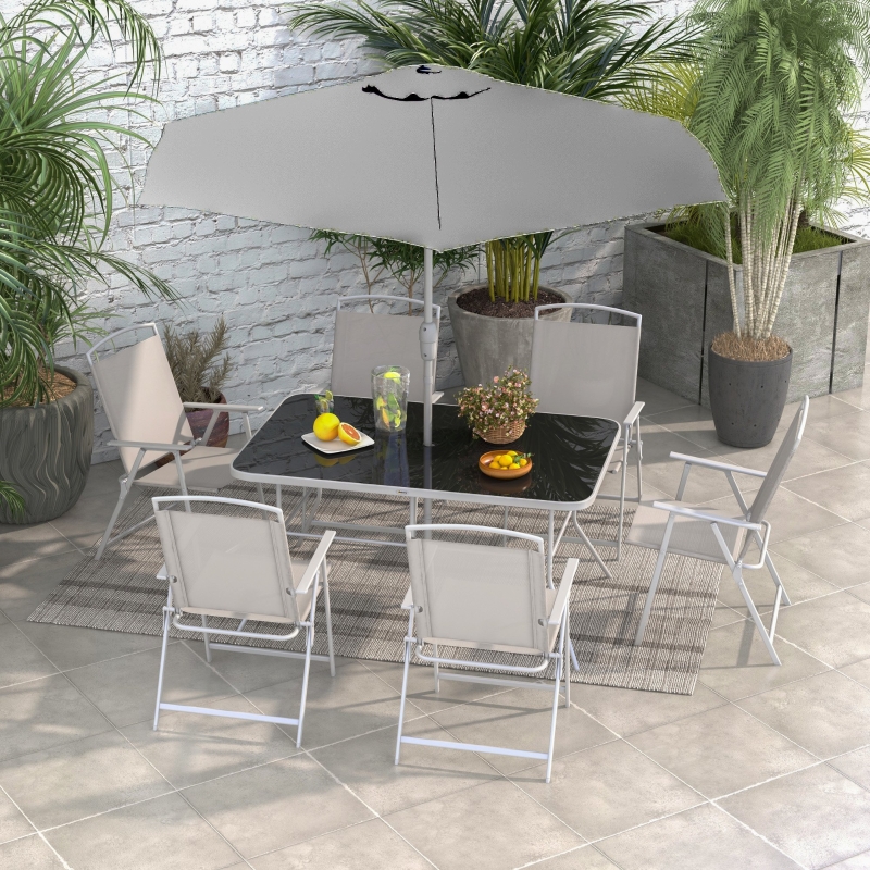 Best Eight-Piece Garden Dining Set, with Chairs, Table and Parasol - Grey - Image 10