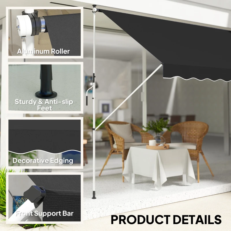 Best 3x1.5m Adjustable Outdoor Aluminium Frame Awning Black - Image 5