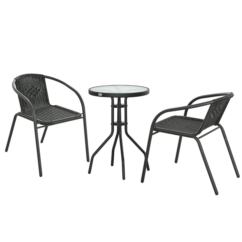 Best 3 Pieces Rattan Bistro Set - Black - Image 11
