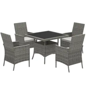 Best Rattan Garden Furniture Set, Outdoor Dining Table and Chairs 4 Seater with Cushions, Square Tempered Glass Top, 4 Armchairs, for Balcony, Terrace, Conservatory, Grey