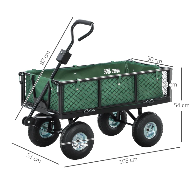 Best 114L Steel Frame Garden Cart Trolley - Green - Image 3