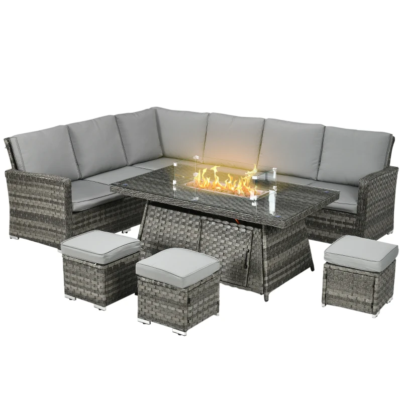Best Seven-Piece Firepit Table Rattan Sofa Set - Grey