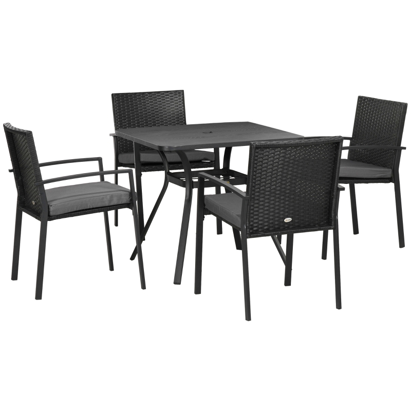 Best Five-Piece Garden Dining Set, with Rattan Seat Chairs and Cushions - Black - Image 11