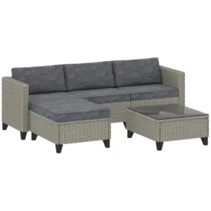 Best 5-Piece Rattan Patio Furniture Set with Corner Sofa, Footstools, Coffee Table, for Poolside, Dark Grey