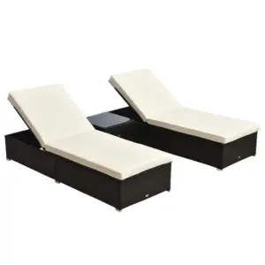 Best 2-Seater Rattan Lounger Set-Deep Coffee/Cream White