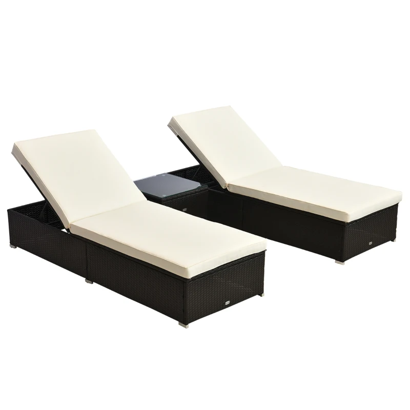 Best 2-Seater Rattan Lounger Set-Deep Coffee/Cream White