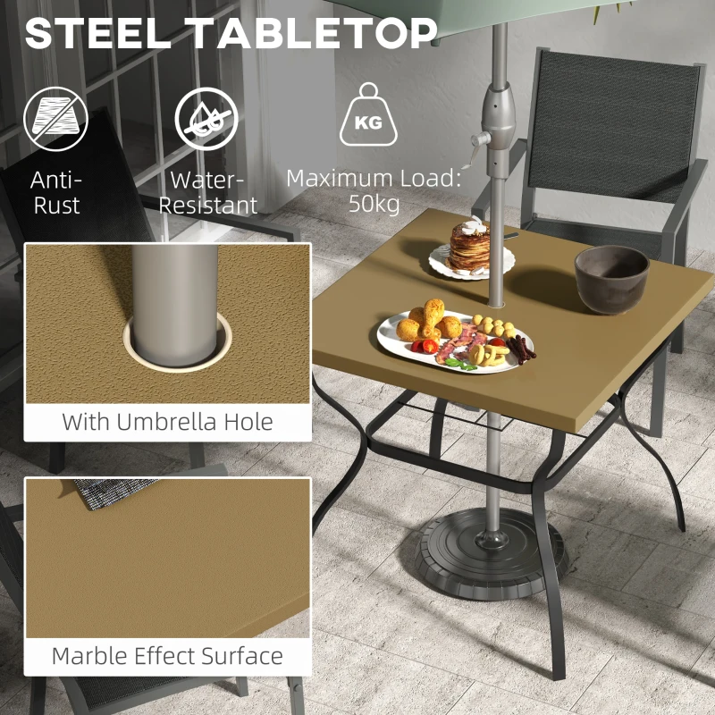 Best Four-Seater Steel Garden Table, with Parasol Hole - Brown/Black - Image 4