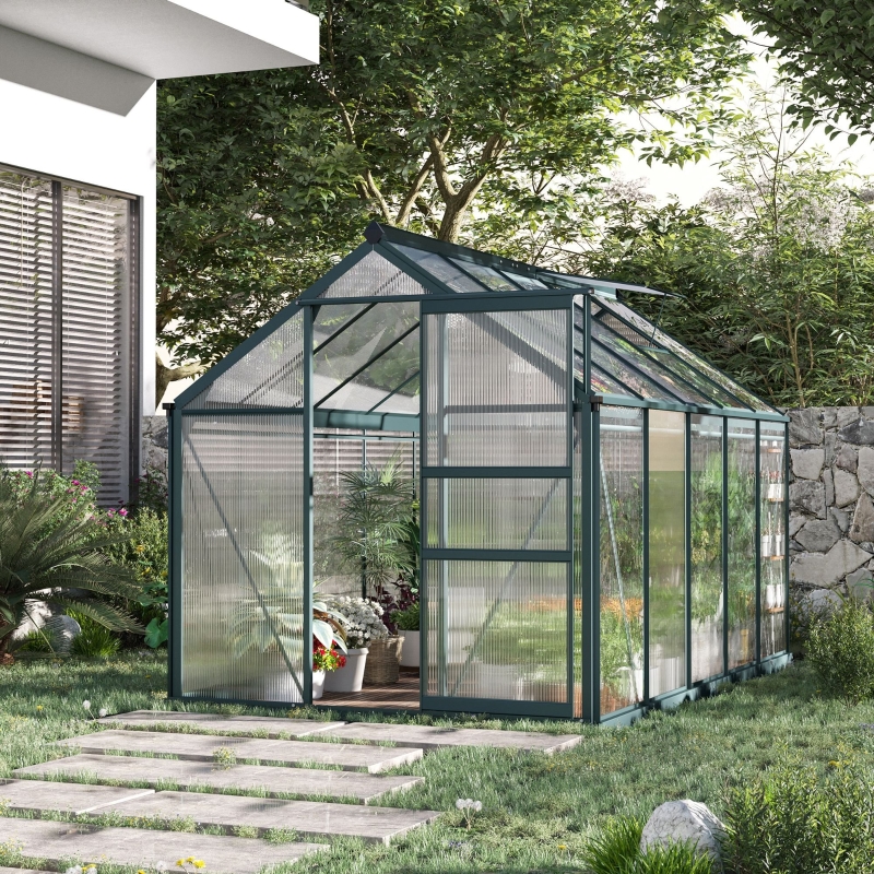 Best 6 x 10ft Polycarbonate Greenhouse, Large Walk-In Green House with Slide Door and Window, Garden Plants Grow House with Aluminium Frame and Foundation, Dark Green - Image 10
