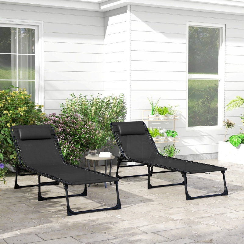 Best Set of Two Folding Sun Loungers, with Four-Position Backs - Black - Image 10