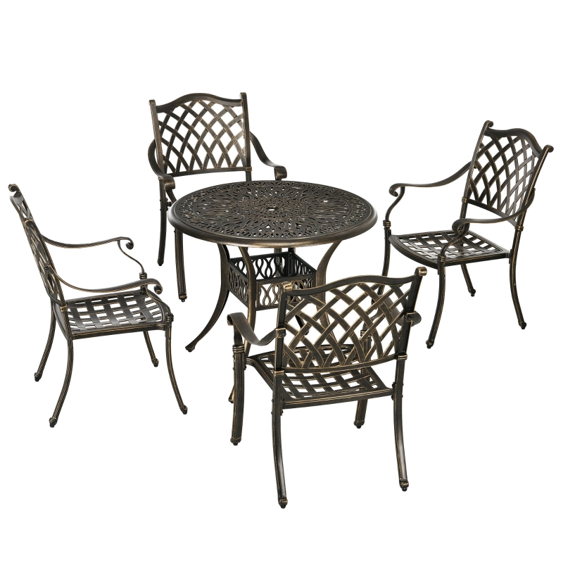 Best 5-Piece Outdoor Furniture Dining Set, Cast Aluminum Conversation Set Includes 4 Chairs and Φ90cm Round Table with Φ50mm Umbrella Hole for Patio Garden Deck, Flower Design - Image 11