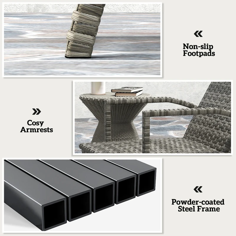 Best PE Rattan Sun Lounger with Adjustable Backrest - Mixed-grey - Image 7