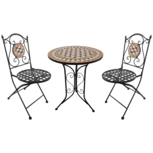 Best 3 PCs Garden Mosaic Bistro Set Outdoor Patio 2 Folding Chairs & 1 Round Table Outdoor Furniture Vintage