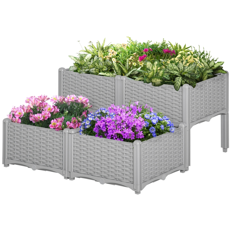 Best 40cm x 40cm x 44cm 26L Set of 4 Garden Raised Bed Elevated Patio Flower Plant Planter Box PP Vegetables Planting Container, Grey - Image 11