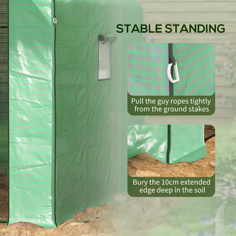 Best Walk-in Greenhouse with 3 Tier 12 Shelves, Small Greenhouse with Reinforced PE Cover, Garden Plant Growhouse with Roll-up Door and Three Mesh Windows, 140 x 213 x 190 cm, Green - Image 7
