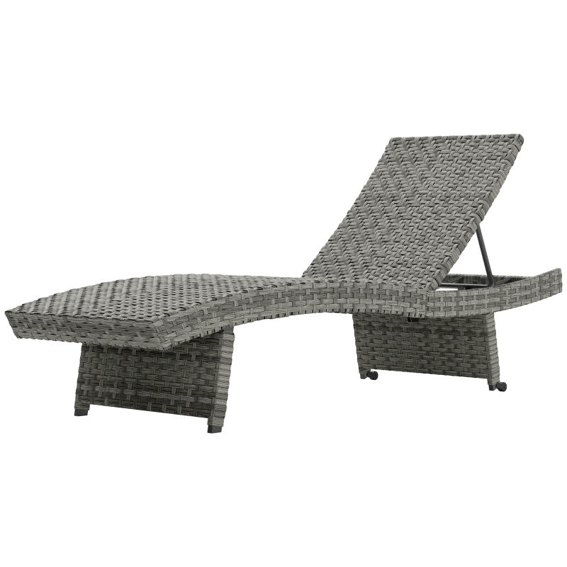Best Outdoor PE Rattan Sun Lounger, Folding Wicker Garden Lounger Recliner with 4-Level Adjustable Backrest, Rolling Sunbed Lounge Chair with Wheels, Non-Slip Legs for Balcony, Beach, Mixed-grey - Image 11