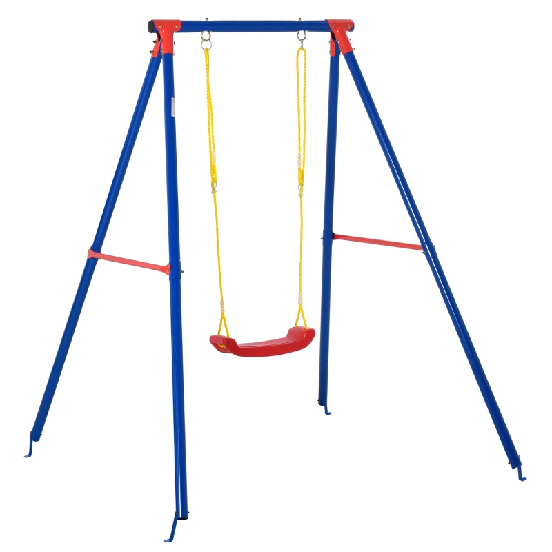 Best Kids Swing Set Toddler Swing Adjustable Rope Heavy Duty A-Frame Stand Outdoor Playset for 3-8 Years Old Blue