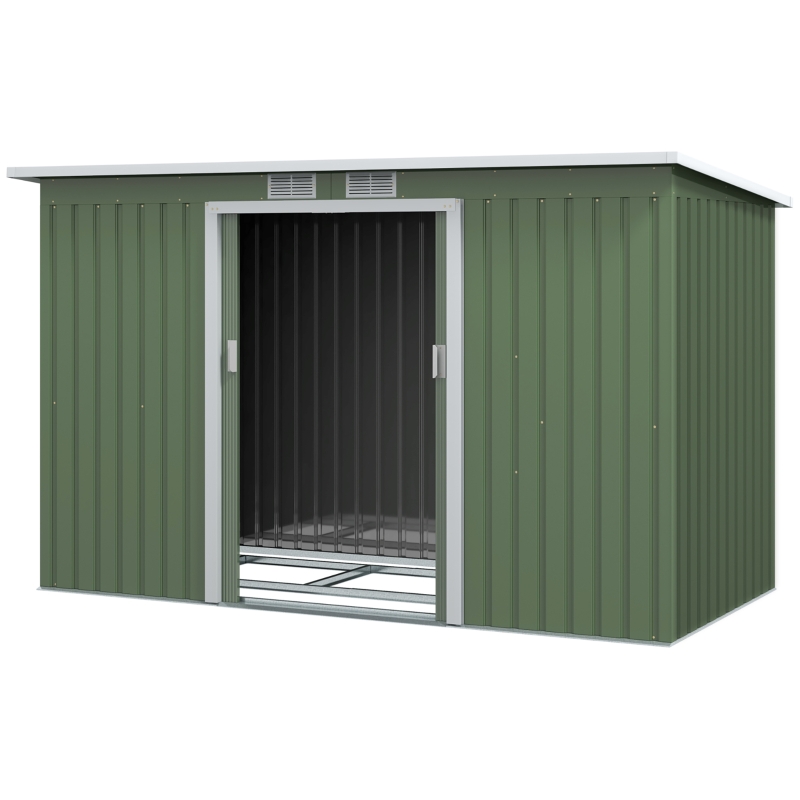 Best 9ft x 4ft Metal Garden Shed, Outdoor Tool House with Foundation Kit, Ventilations and Double Doors, Light Green - Image 11