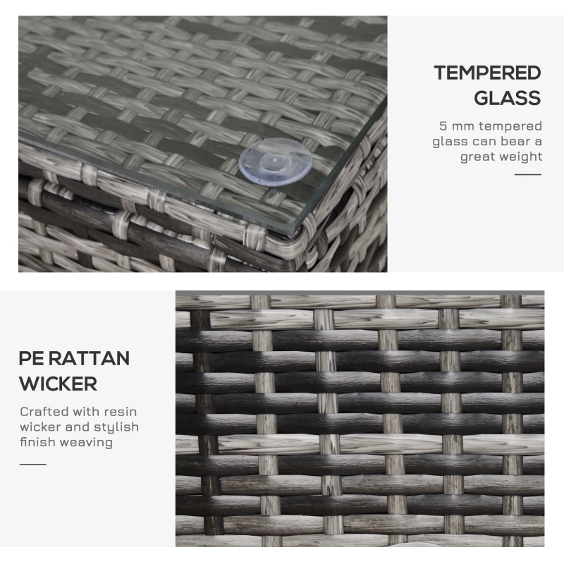 Best PE Rattan Garden Coffee Table, with Glass Table Top - Grey - Image 5