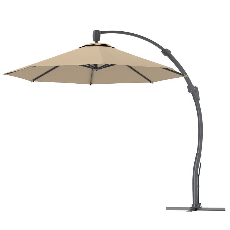 Best 3(m) Garden Cantilever Parasol, Round Overhanging Umbrella with Crank Handle, Cross Base, Aluminium Frame and 360° Rotation, Banana Patio Umbrella for Outdoor Sun Shade, Khaki - Image 11