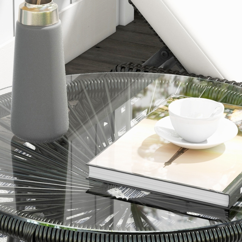Best Rattan Side Table, Round Outdoor Coffee Table, with Round PE Rattan and Tempered Glass Tabletop for Patio, Garden, Balcony, Black - Image 9