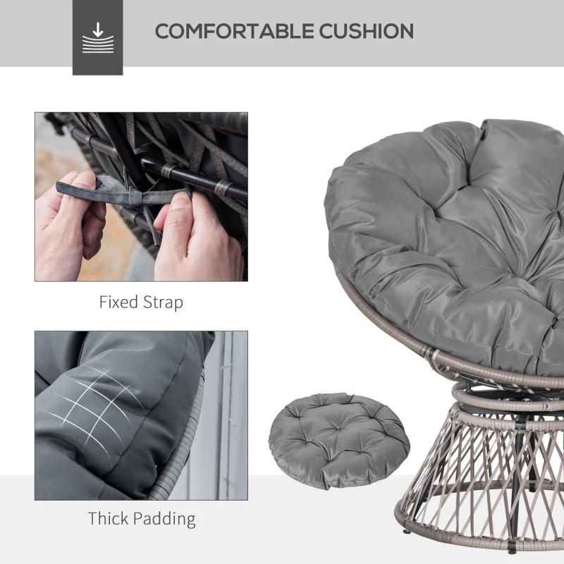 Best 360° Swivel Rattan Papasan Moon Bowl Chair Round Lounge Garden Wicker Basket Seat with Padded Cushion Oversized for Outdoor Indoor, Grey - Image 5