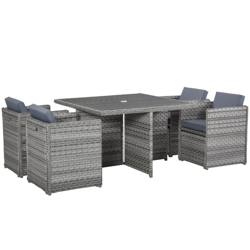 Best 8 Seater Rattan Cube Garden Furniture Set with Parasol Hole, Rattan Dining Set with Cushions, Outdoor Dining Table and Chairs with Square Glass Top Table for Patio, Balcony, Mixed Grey - Image 11