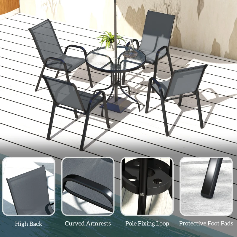Best Five-Piece Steel Patio Set, with Glass-Top Table - Dark Grey - Image 7