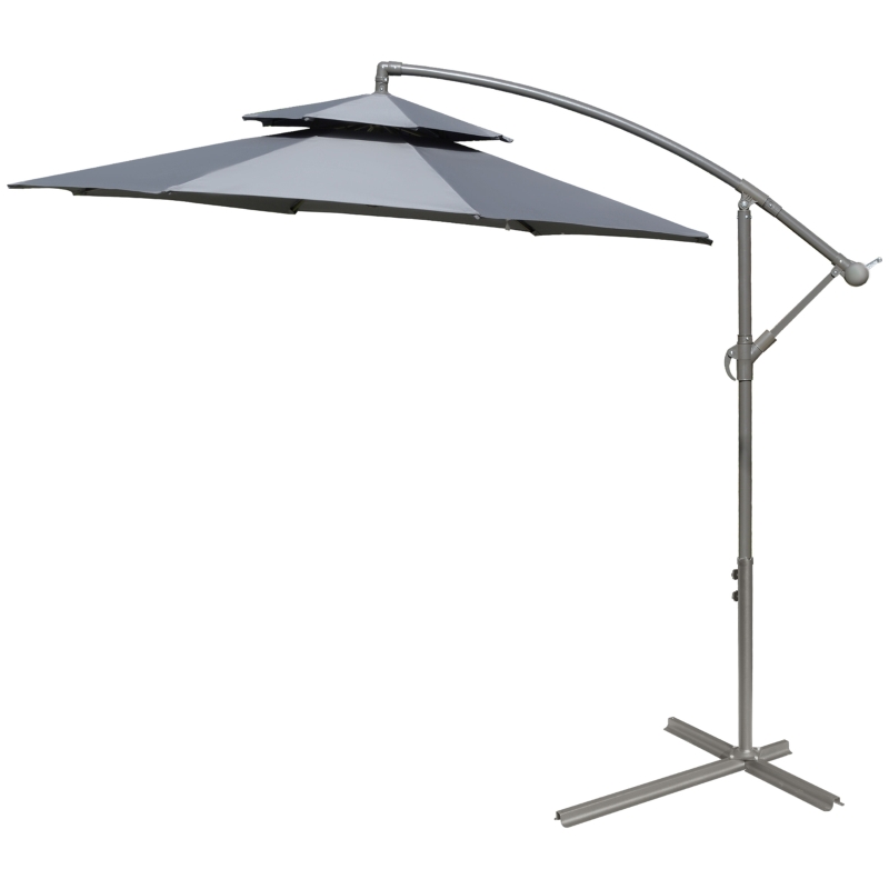 Best 2.7m Garden Banana Parasol Cantilever Umbrella with Crank Handle, Double Tier Canopy and Cross Base for Outdoor, Hanging Sun Shade, Dark Grey - Image 11