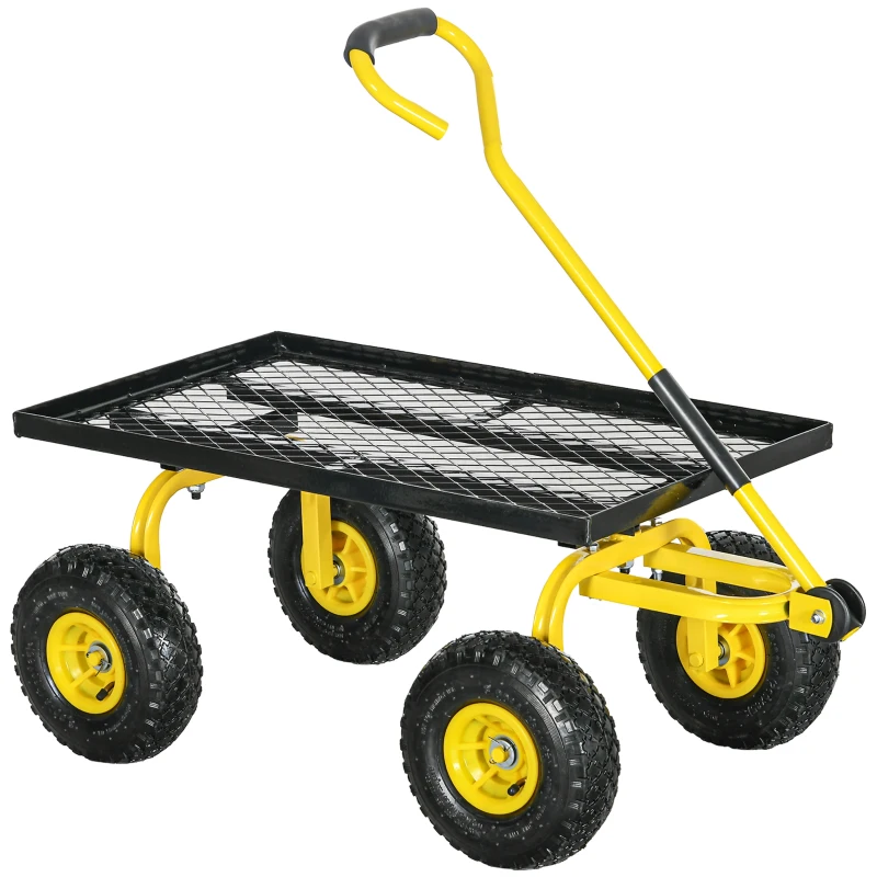 Best Garden Trolley Cart, Heavy Duty Garden Cart with Metal Frame, 10" Pneumatic Wheels, Rotating Handle, 150kg Capacity, for Garden, Farm, Yellow