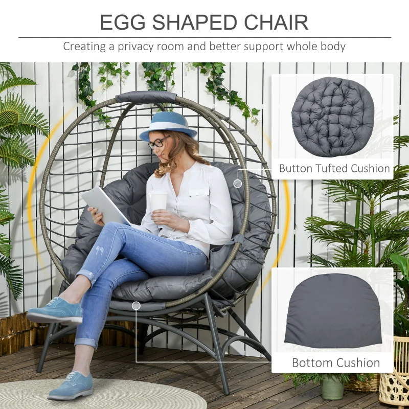 Best Folding Rattan Egg Chair, Freestanding Basket Chair with Cushion, Bottle Holder Bag for Outdoor or Indoor, Grey - Image 5