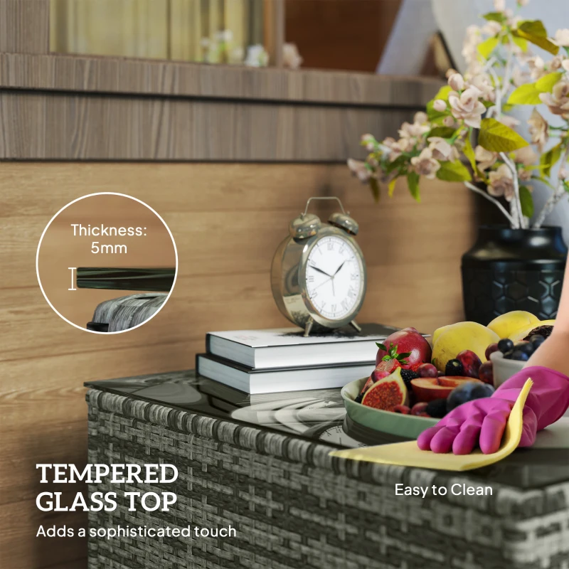 Best 62 x 62cm Glass-Top Rattan Side Table - Light Grey - Image 5