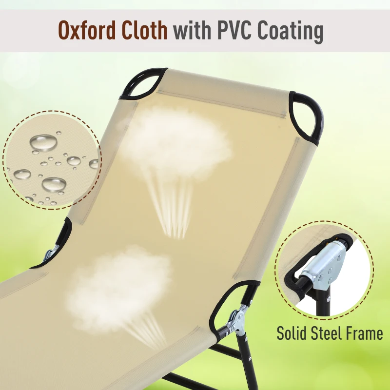 Best 2 Piece Foldable Sun Loungers with 5-Position Adjustable Backrest, Outdoor Portable Recliner Chaise Lounge Chairs with Breathable Mesh Fabric, Beige - Image 5