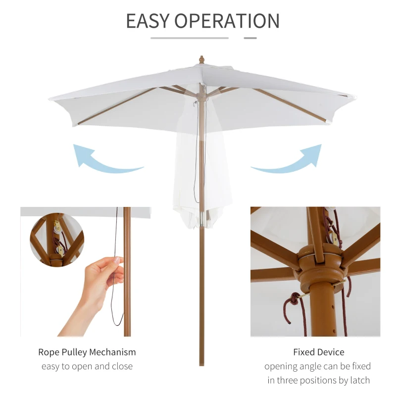 Best 2.5m Patio Umbrella, Wood Garden Parasol, Sun Shade with 6 Ribs and Top Vent for Outdoor, White - Image 5