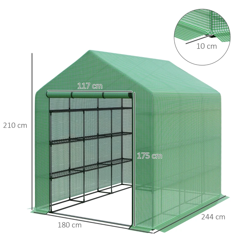 Best Walk-in Greenhouse with 4 Tier 24 Shelves, Portable Grow House with Roll-up Zipped Door, 244 x 180 x 210cm, Green - Image 3