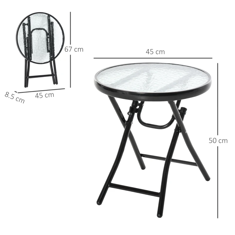 Best Foldable Garden Table, Round Folding Table with Glass Tabletop and Safety Buckle for Patio, Garden, Outdoor, Indoor, Black - Image 3