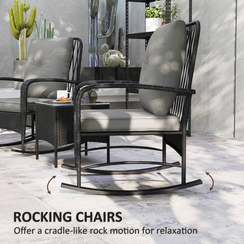 Best Three-Piece Rocking Chair Rattan Bistro Set - Black - Image 4
