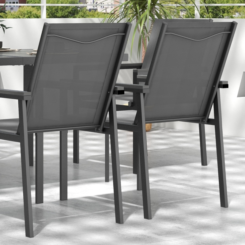 Best Seven-Piece Metal Dining Set, with Glass-Top Table - Grey - Image 9