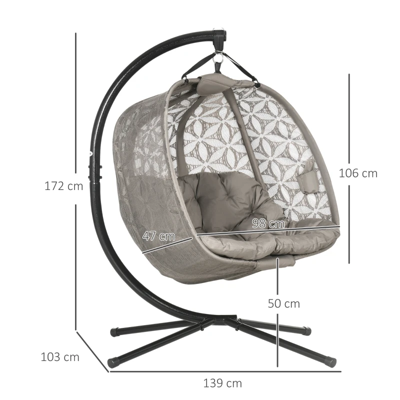 Best Outdoor Double Hanging Chair with Cushion and Cup Holders, Sand Brown - Image 3