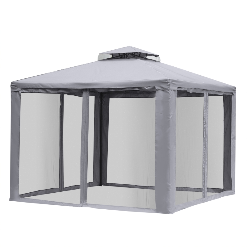 Best 3 x 3 m Metal Gazebo, Garden Pavillion, Double Roof Outdoor Canopy Shelter with Mesh Sidewalls, Grey - Image 14