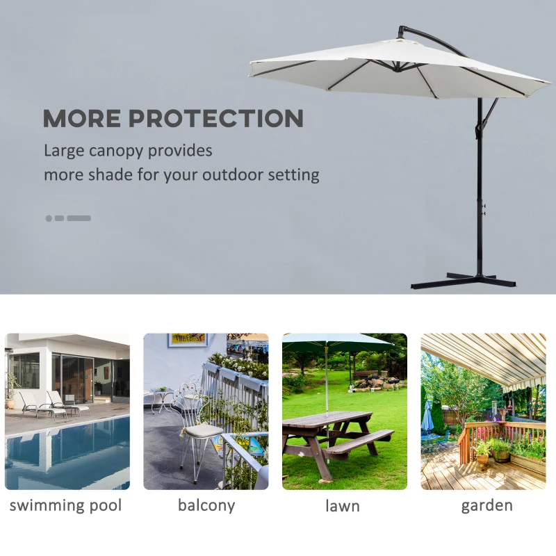 Best 3m Banana Umbrella Parasol, Offset Cantilever Parasol Umbrella with Cross Base, Cream White - Image 7