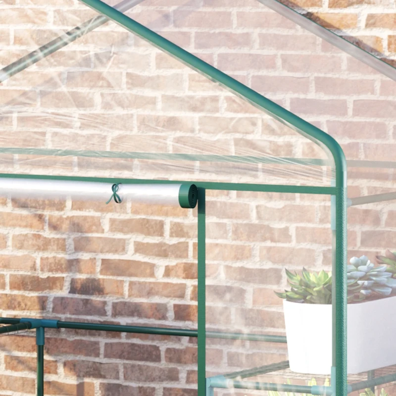Best Walk in Greenhouse with 4-Tier 8 Shelves, Green House with Hemmed Cover, Roll-up Zipped Door, Steel Frame, 143 x 73 x 195cm - Image 8