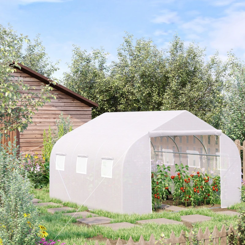 Best Walk-In Polytunnel Greenhouse Warm House Garden Tunnel Shelter Plant Shed with Door and Windows, Galvanised Steel Frame, 4.5 x 3 x 2m, White - Image 2