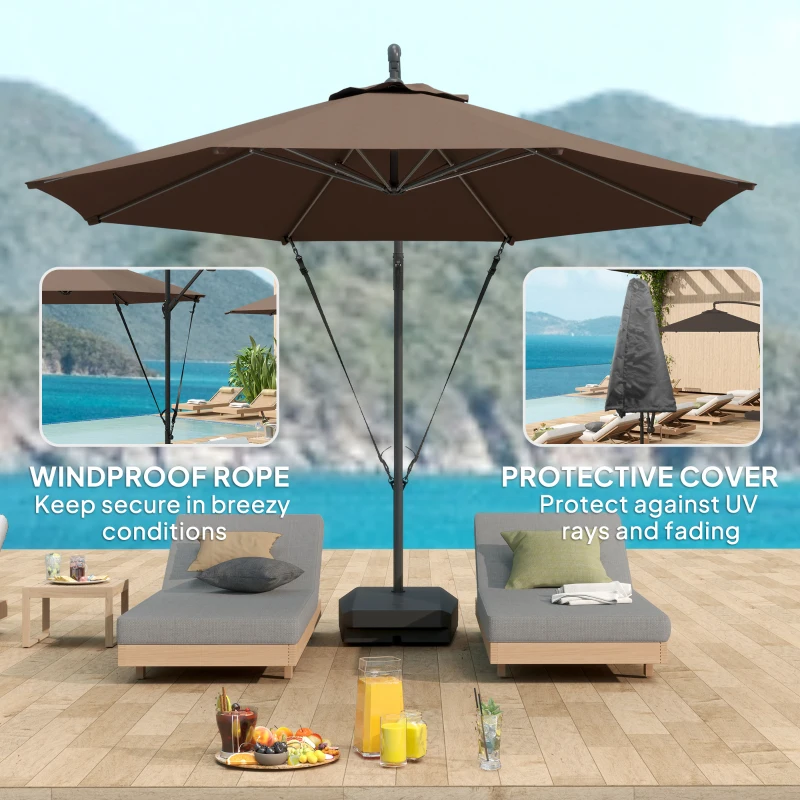 Best 3(m) Garden Cantilever Parasol with Fillable Base, Wind Protection Strap, Cover, Round Banana Hanging Umbrella with Crank Handle and Tilt, Patio Umbrella for Outdoor Sun Shade, UPF50+, Brown - Image 5