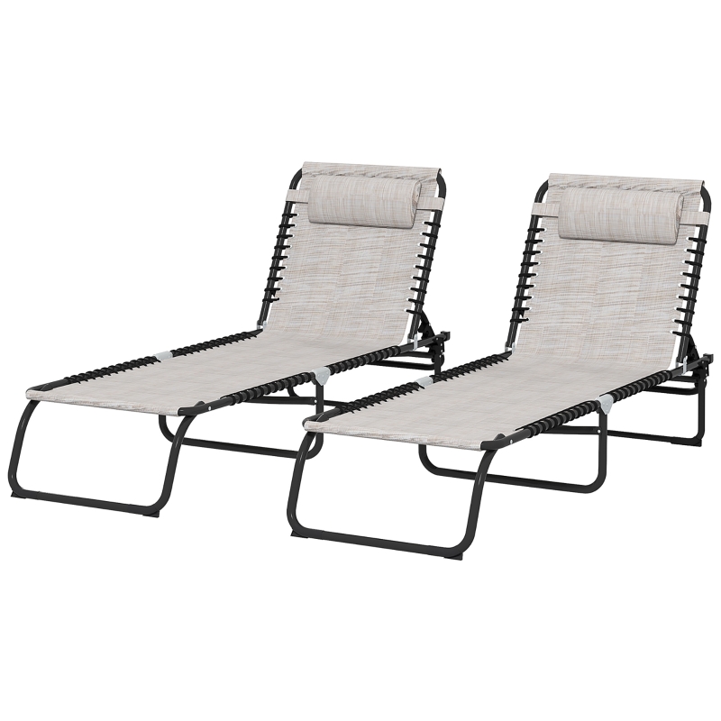 Best Set of Two Folding Sun Loungers, with Four-Position Backs - Cream - Image 11