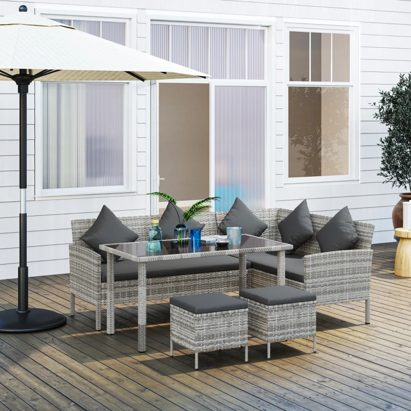 Best tsunny 6-Seater Rattan Dining Set Sofa Table Footstool Outdoor w/ Cushion Garden Furniture, Dark Grey - Image 2