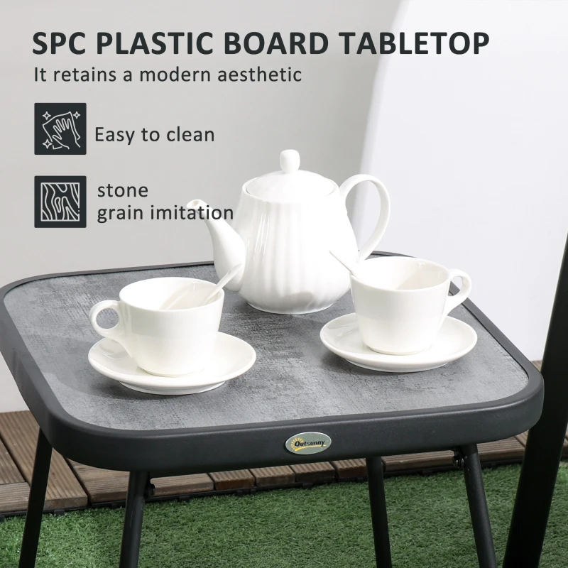 Best 3 Pieces Outdoor Bistro Set, Patio Stackable Armchairs with Breathable Mesh Fabric and SPC Board Coffee Table, Brown - Image 5