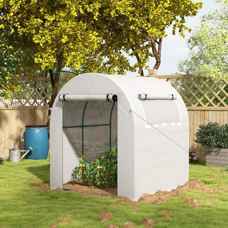 Best Walk in Polytunnel Greenhouse, Green House for Garden with Roll-up Window and Door, 1.8 x 1.8 x 2 m, White - Image 10