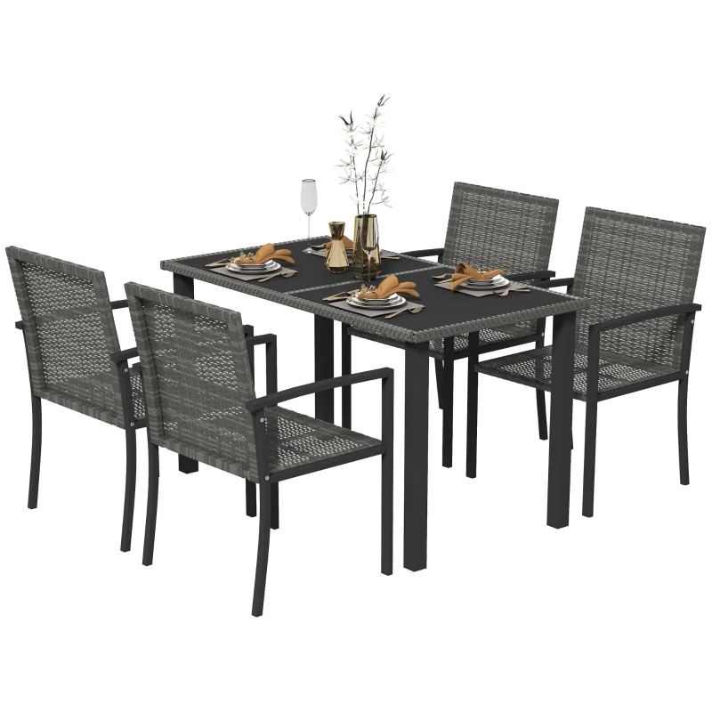 Best Outdoor Dining Set 5 Pieces Patio Conservatory with Tempered Glass Tabletop,4 Dining Chairs - Grey